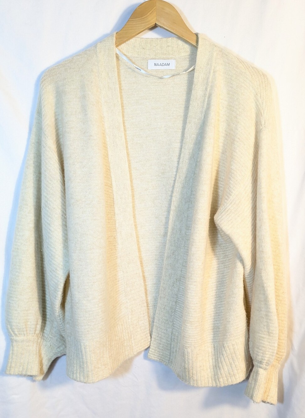 NAADAM Women's Cream Cashmere Open Cardigan Poof Sleeves Cozy Soft Classic Small